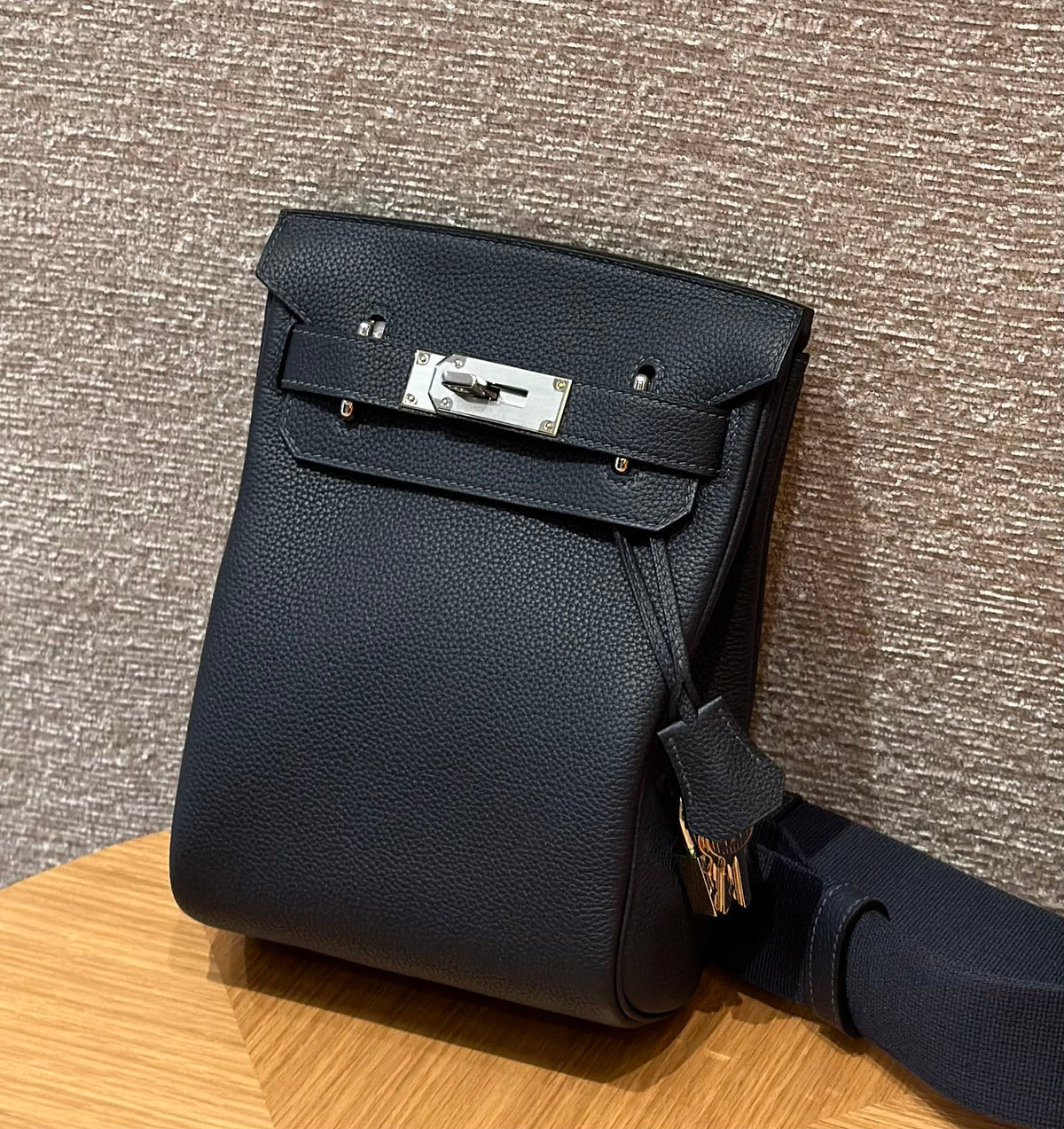Luxury Black Grained Leather Kelly Style Backpack & Crossbody Messenger Bag