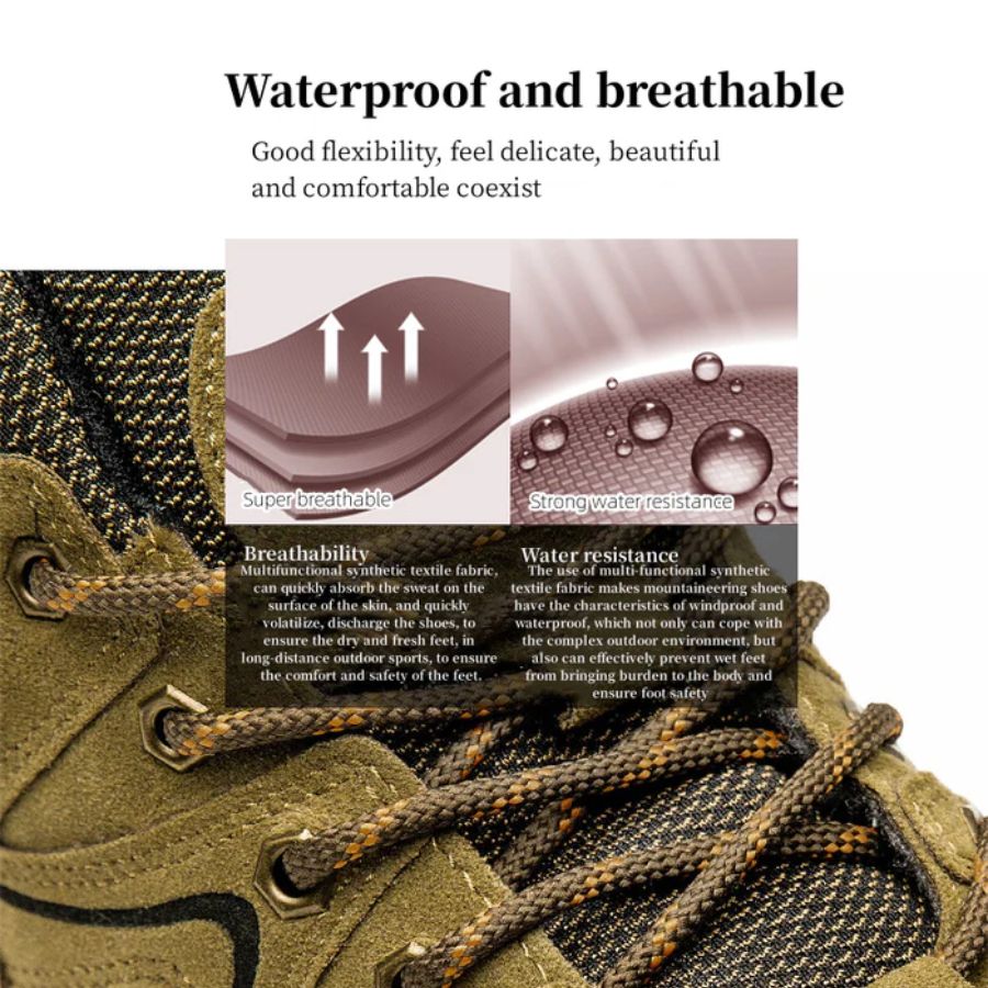 Blotcha Men's Orthopedic Hiking Shoes - Green Waterproof Suede Leather with Arch Support