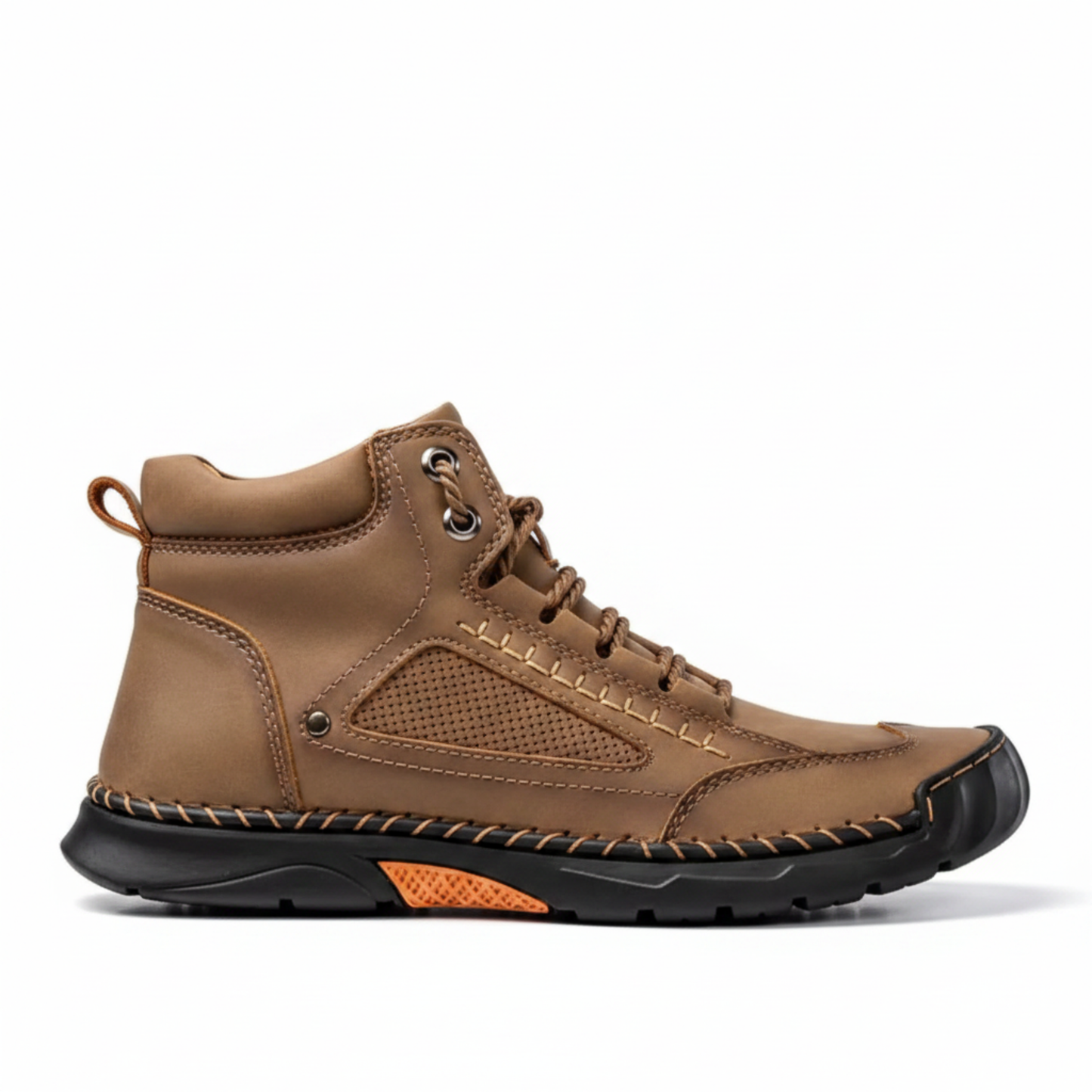 Blotcha Men's Black Leather Hiking Boots Waterproof Orthopedic Arch Support Ankle Boots