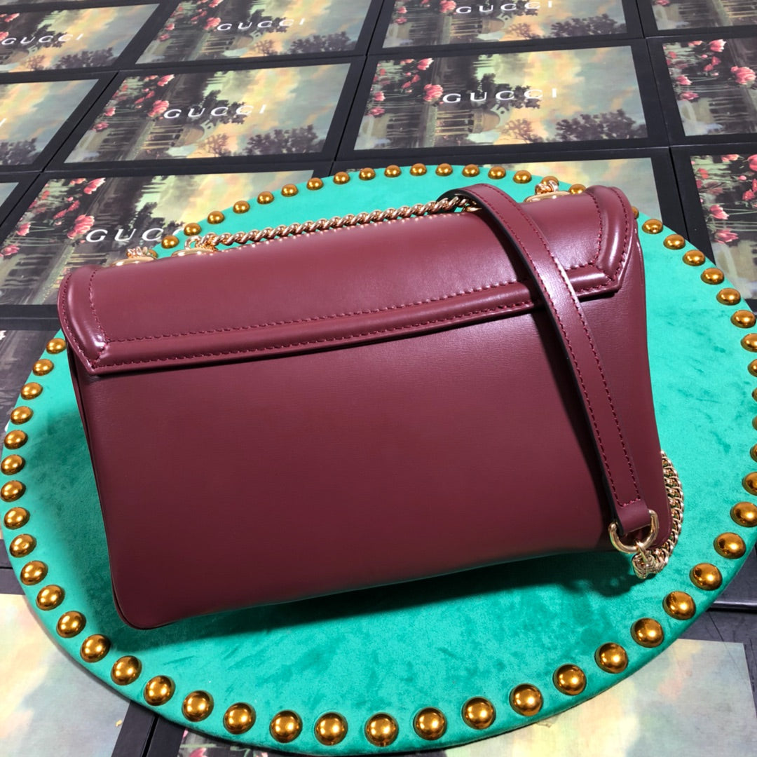 Gucci Burgundy Envelope Leather Shoulder Bag with Tiger Head Emblem