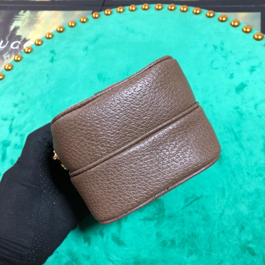 Gucci Vintage Monogram Canvas Crossbody Bag with Red and Green Stripe