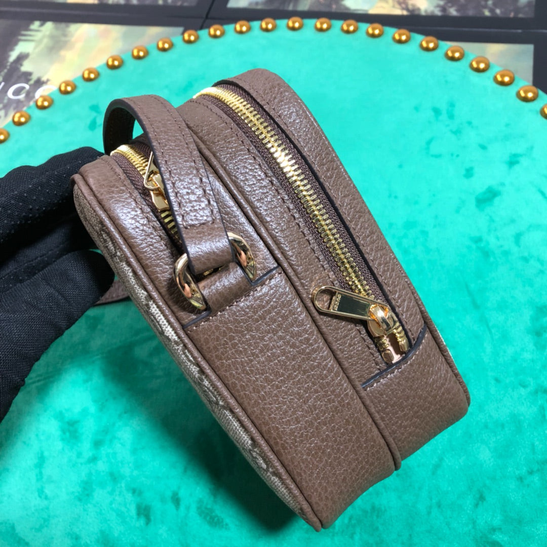 Gucci Vintage Monogram Canvas Crossbody Bag with Red and Green Stripe