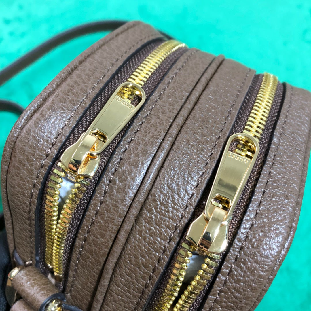 Gucci Vintage Monogram Canvas Crossbody Bag with Red and Green Stripe