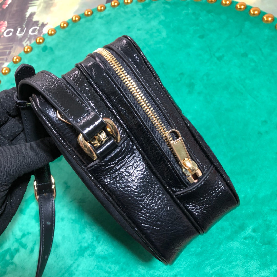 Gucci Retro Black Suede Crossbody Phone Bag with Red and Green Stripe