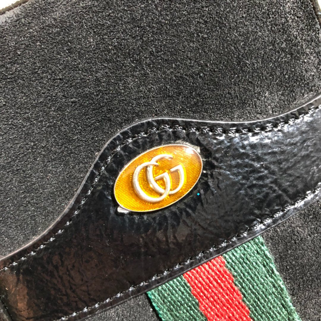 Gucci Retro Black Suede Crossbody Phone Bag with Red and Green Stripe