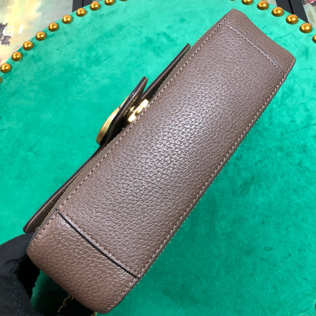 Gucci Vintage Monogram Flap Shoulder Bag with Gold Chain and Brown Leather Trim