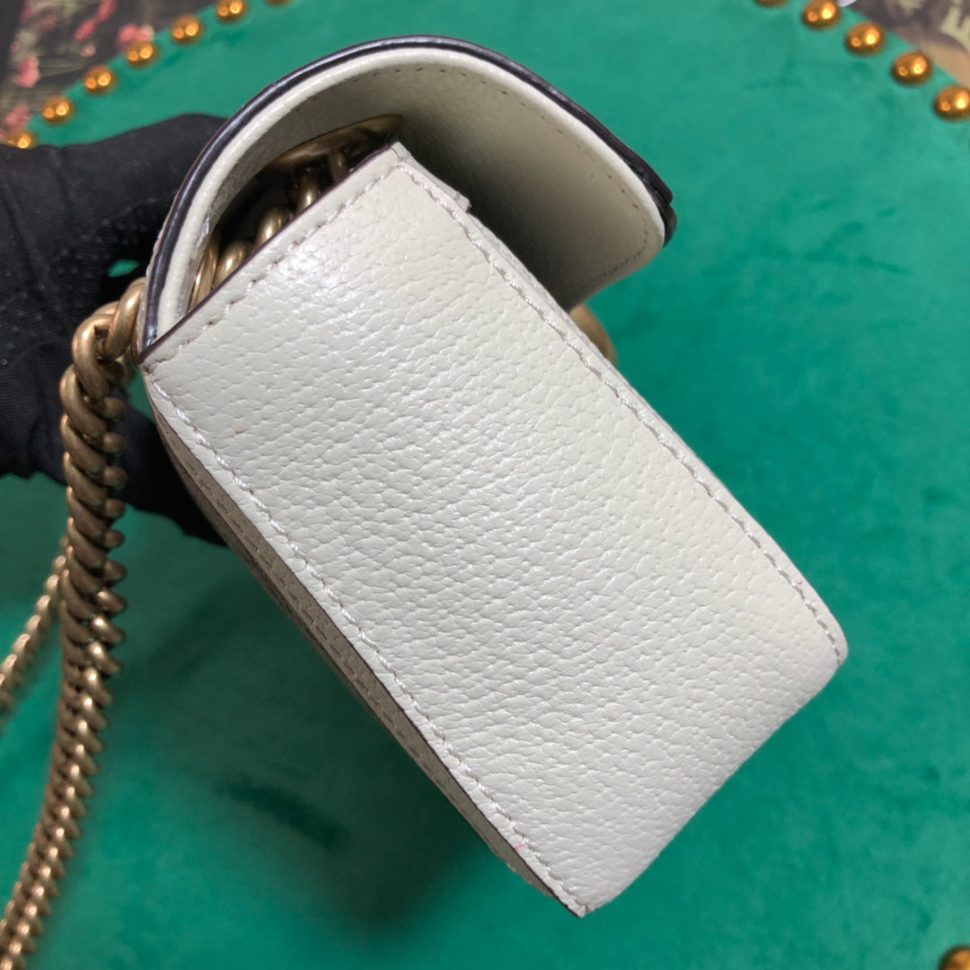 Gucci Classic Monogram Canvas Crossbody Shoulder Bag with White Leather Trim