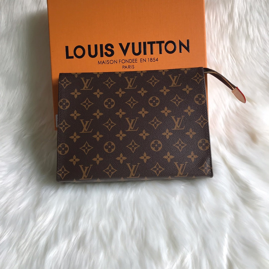 Louis Vuitton Vintage Brown Monogram Canvas Toiletry Pouch Zippered Cosmetic Bag