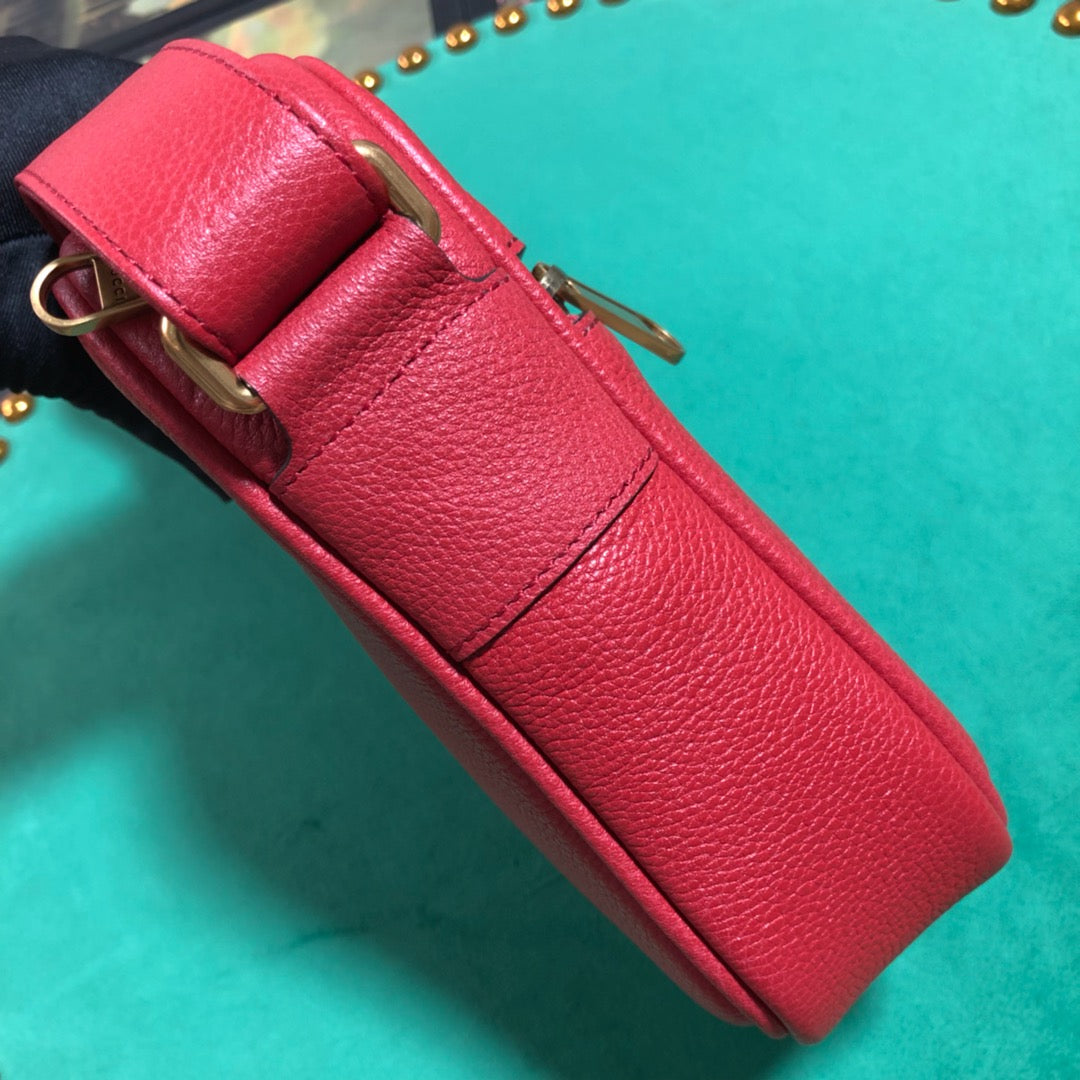 Gucci Retro Red Leather Crossbody Messenger Bag with Vintage Print