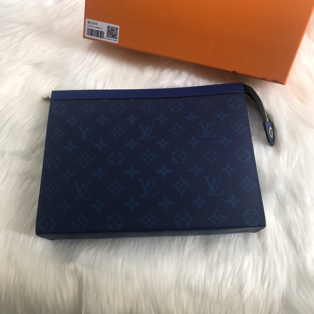 Louis Vuitton Navy Blue Monogram Embossed Leather Zippered Clutch Pouch