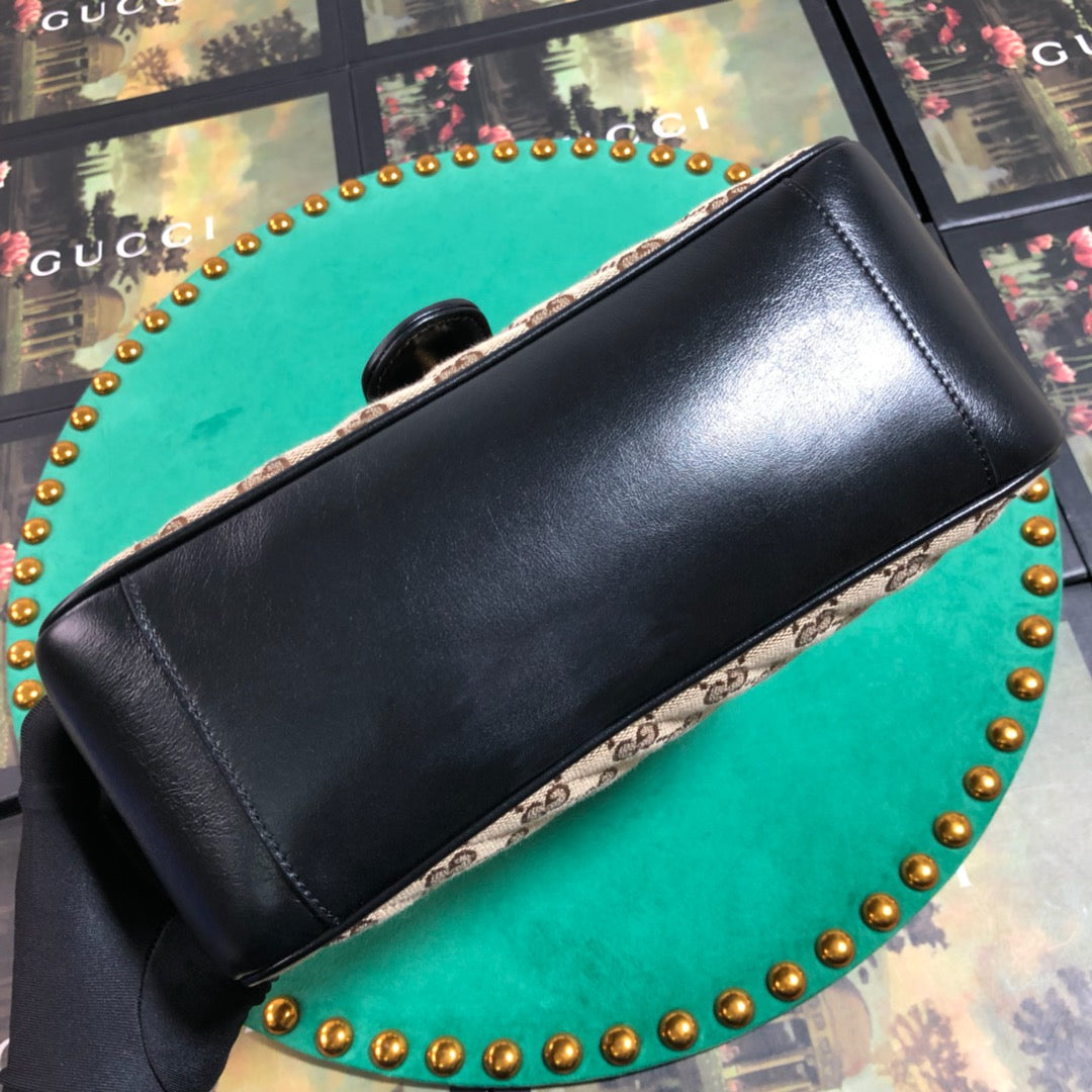 Gucci Classic Monogram Canvas Flap Shoulder Bag with Top Handle