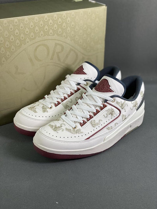 Air Jordan 2 Low "Year of the Dragon" FV5036-111 White Burgundy Embroidered Dragon Sneakers Men's Women's Chinese New Year Limited Edition