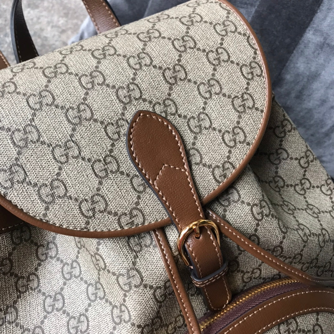 Gucci Vintage Monogram Canvas Backpack with Brown Leather Trim