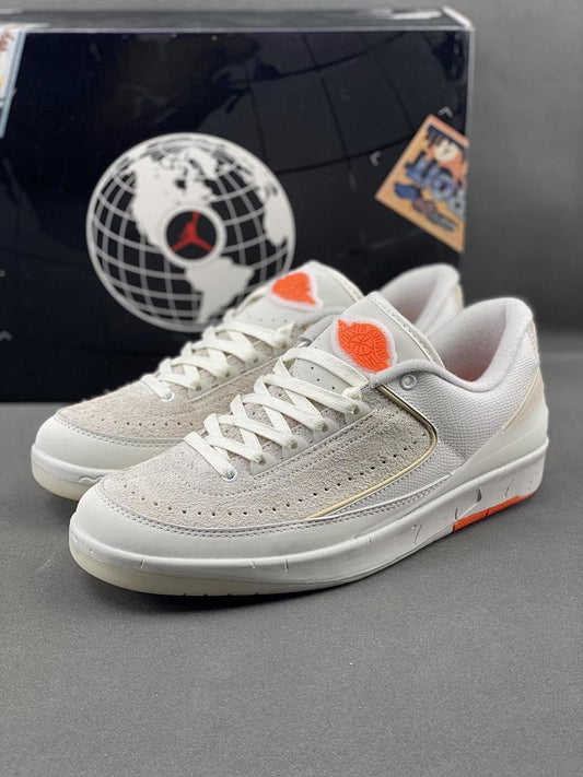 J Balvin x Air Jordan 2 Retro Low 'Celestine Blue' FJ6037-117. Nike AJ2 Low Light Grey Cream Orange Suede Sneakers Trainers Men's Women's J Balvin Shoes.