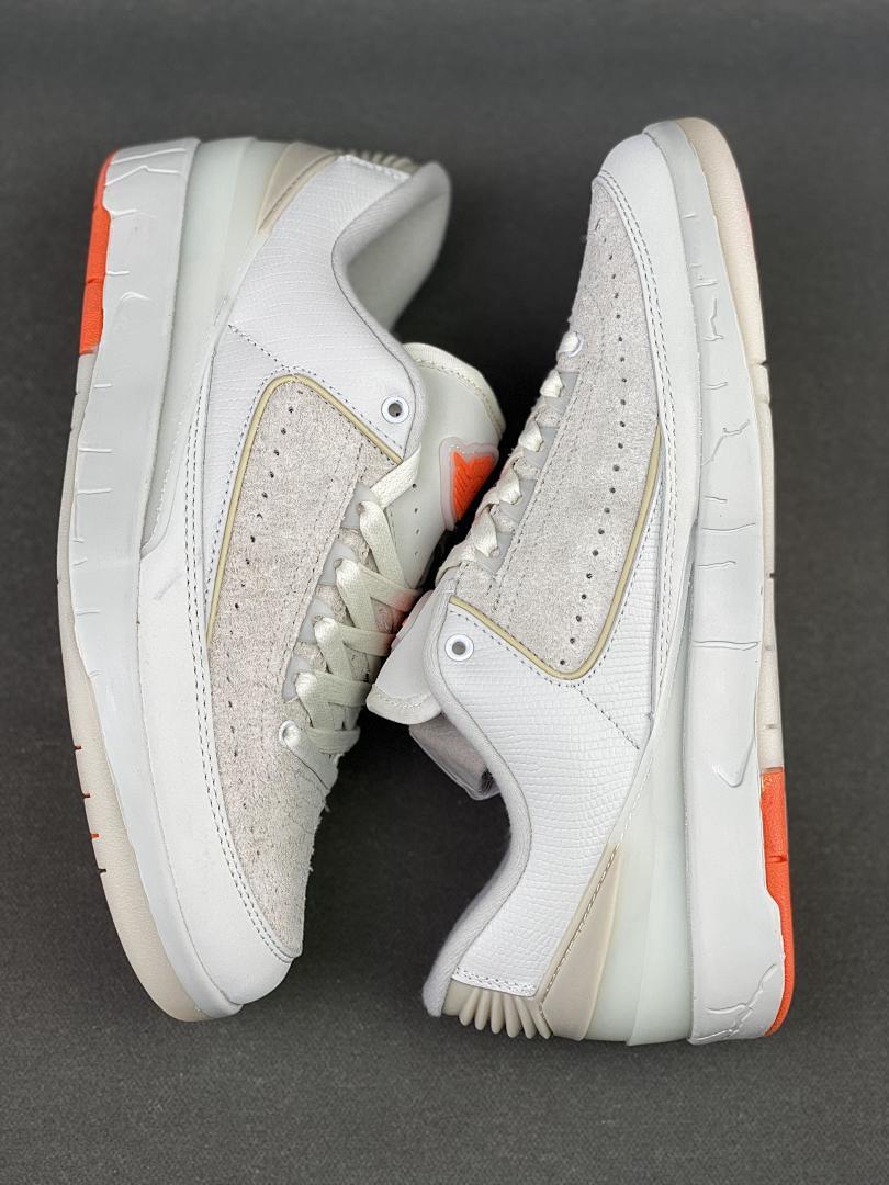 J Balvin x Air Jordan 2 Retro Low 'Celestine Blue' FJ6037-117. Nike AJ2 Low Light Grey Cream Orange Suede Sneakers Trainers Men's Women's J Balvin Shoes.