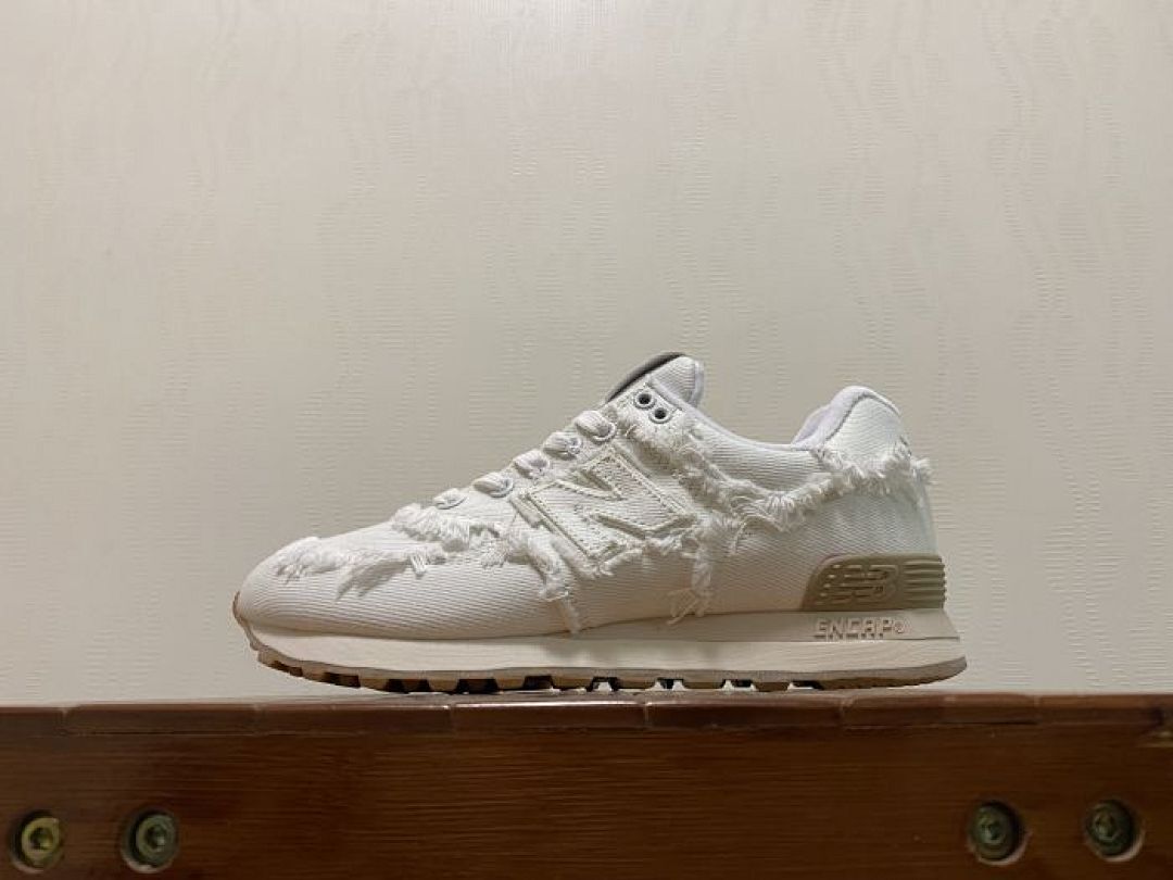 New Balance 574 Rawiya Distressed Frayed Canvas Off-White Cream Sneakers ML574DRY