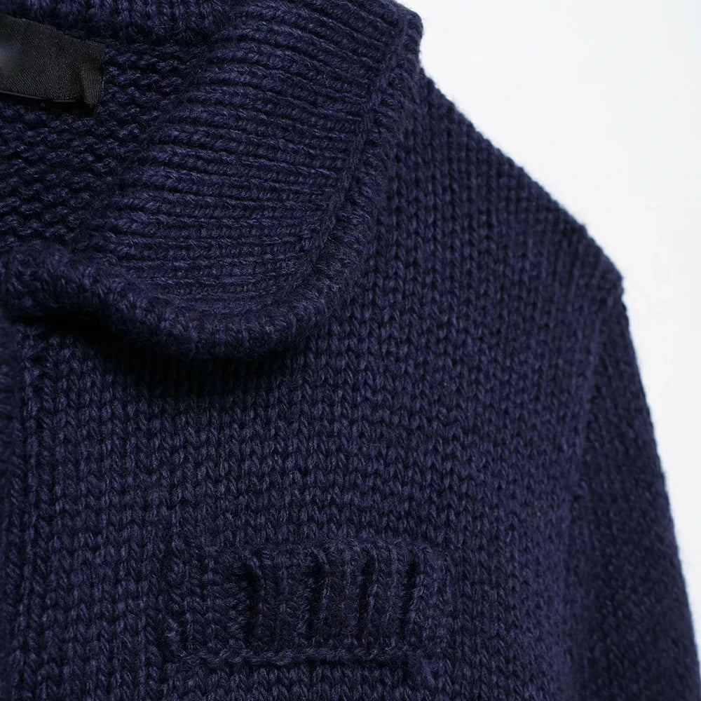 Cardigan Women Knitted Sweater Loose Turn-Down Collar Coat Long Sleeve Warm Pockets