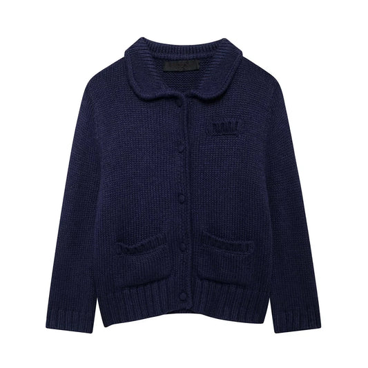 Cardigan Women Knitted Sweater Loose Turn-Down Collar Coat Long Sleeve Warm Pockets