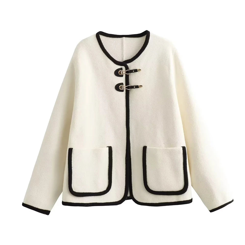 Coat Women Knitted Cardigan Autumn Winter O-neck Jackets