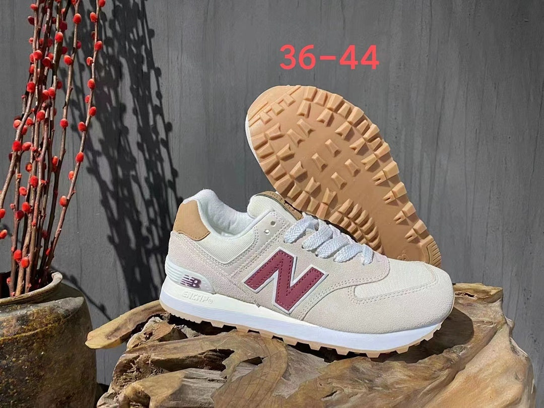 New Balance 574 Unisex Lifestyle Sneakers Cream Beige Maroon Gum Sole