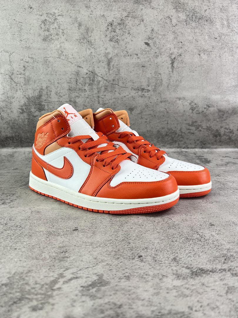 Nike Air Jordan 1 Mid Women's "Starfish" Orange White Sneakers BQ6472-104