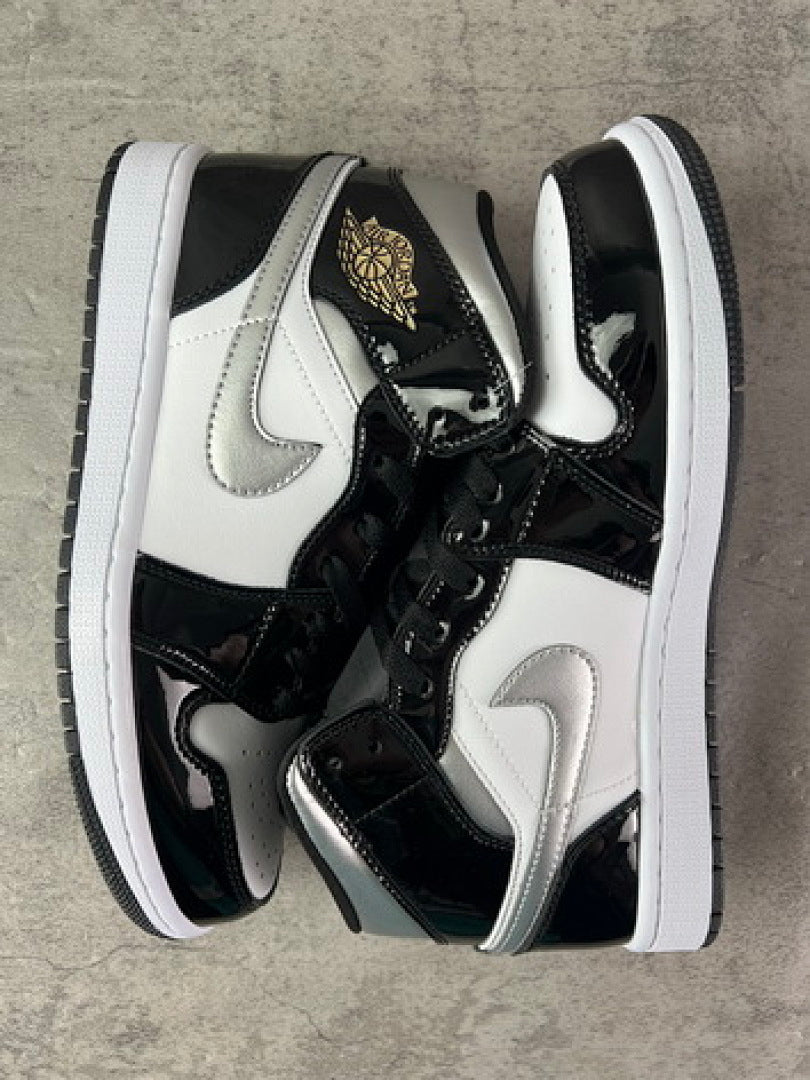 Air Jordan 1 Low SE All-Star 2021 Black White Patent Leather Metallic Silver Gold DD1650-001 Men's Sneakers