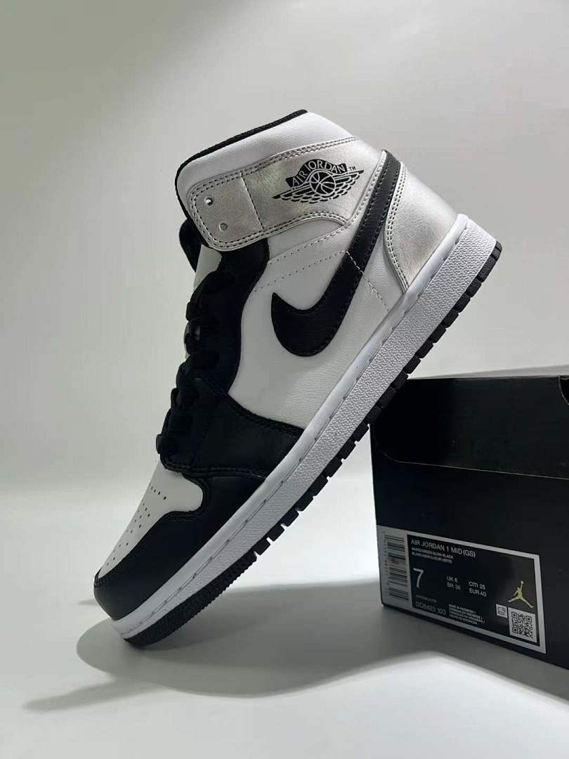 Air Jordan 1 Mid Black White Aluminum DQ8426-001 Men's Women's Sneakers Shoes