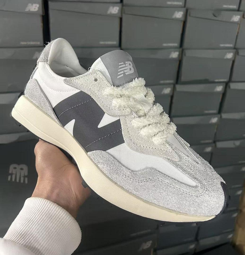 New Balance 327 White Grey Castlerock Cream Shaggy Laces Sneakers MS327LK1