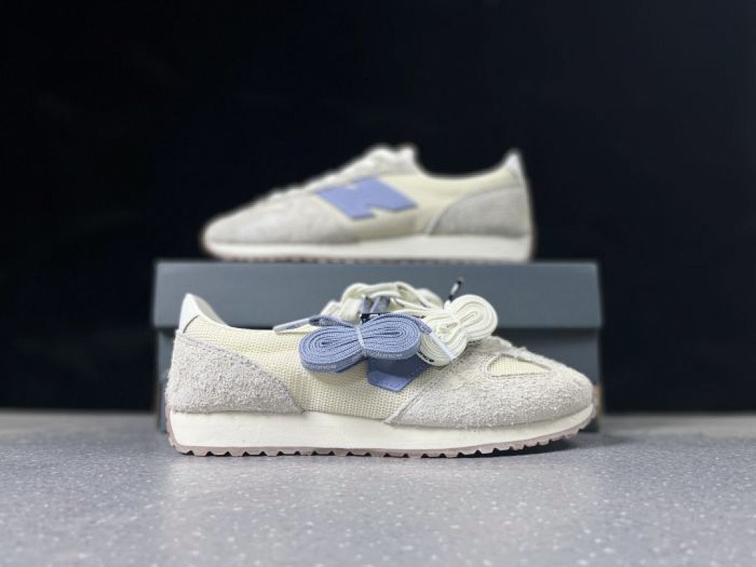 New Balance 320 Angora Natural Indigo U320AE Retro Running Shoes Cream Blue Suede Mesh Trainers