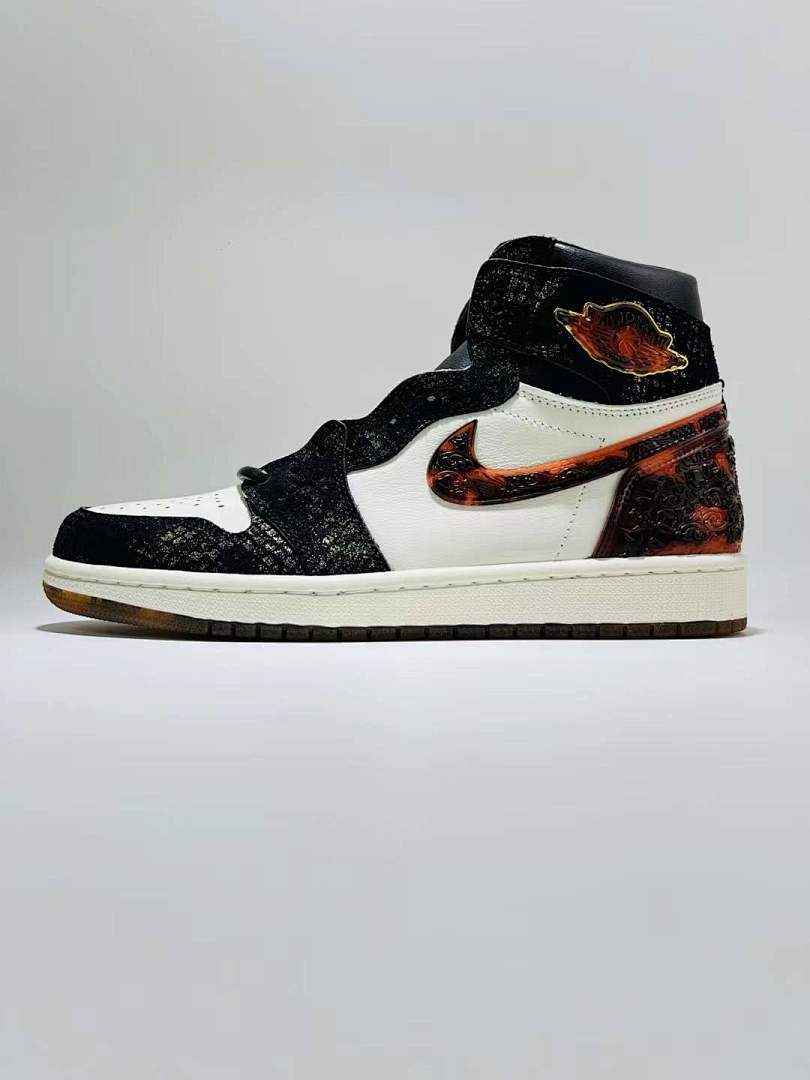 Nike Air Jordan 1 Retro High OG Black Gold Speckle White Red Orange Cracked Pattern Gum Sole High-Top Sneakers Shoes Men Women