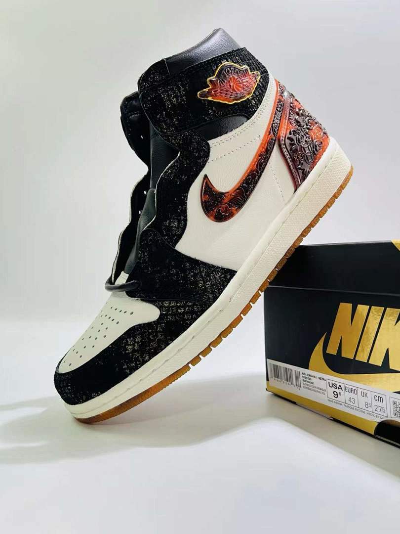 Nike Air Jordan 1 Retro High OG Black Gold Speckle White Red Orange Cracked Pattern Gum Sole High-Top Sneakers Shoes Men Women