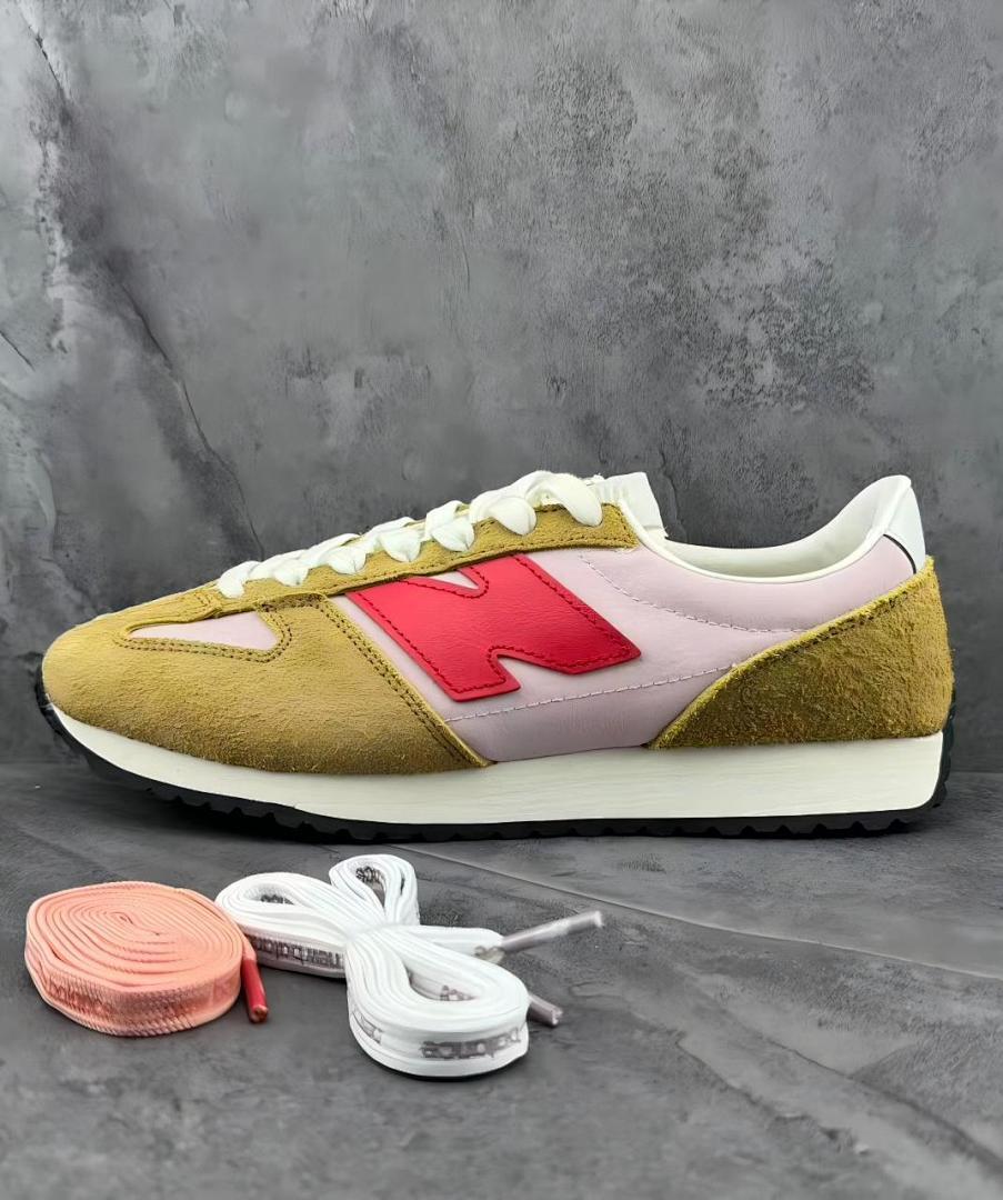 New Balance 237 Women's Velocity Red Calm Taupe Starlight Sneakers WS237PN1, Retro Lifestyle Trainers, Pink Mustard Olive Green Shoes