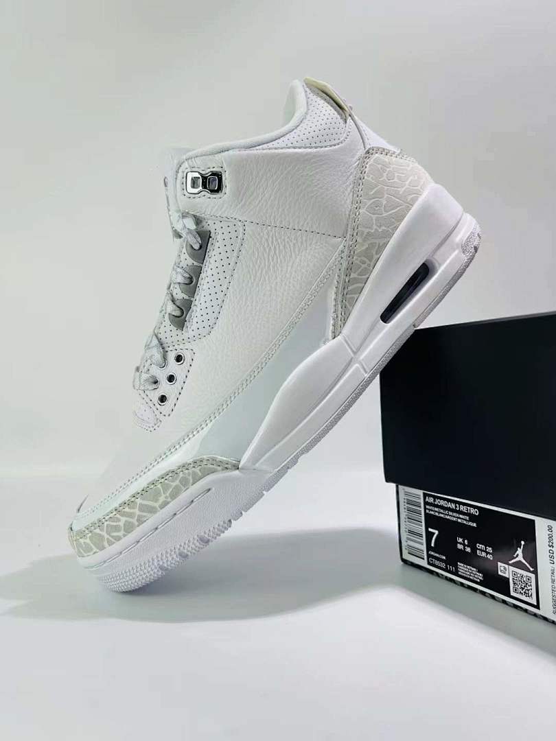 Air Jordan 3 Retro Pure White Men's Sneakers 136064-111