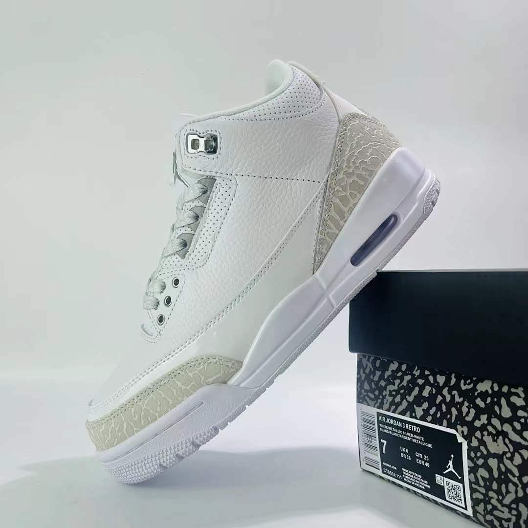 Nike Air Jordan 3 Retro Pure Money White Metallic Silver Pure Platinum Men's Sneakers (136064-103)