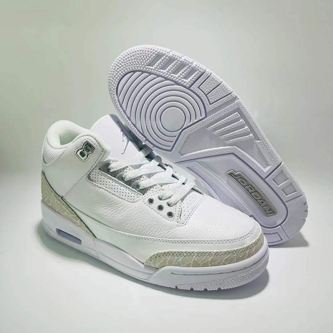 Nike Air Jordan 3 Retro Pure Money White Metallic Silver Pure Platinum Men's Sneakers (136064-103)