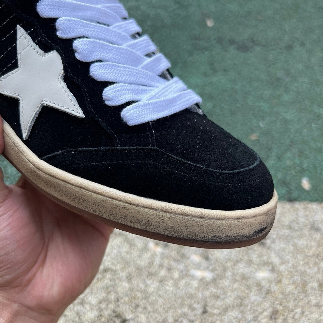Golden Goose Ball Star Sneakers Black Suede White Star Distressed Sole 9 on Heel