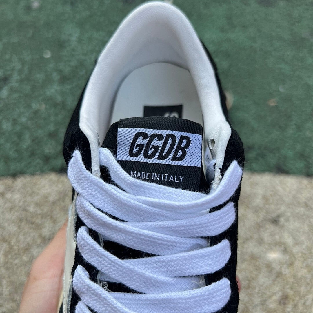 Golden Goose Ball Star Sneakers Black Suede White Star Distressed Sole 9 on Heel