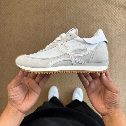 OAMC Lows Leather-Trimmed Suede and Shell Sneakers White Grey Gum