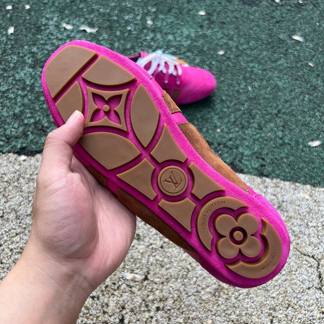 Louis Vuitton Run Away Sneaker Pink Suede Leather Brown Purple