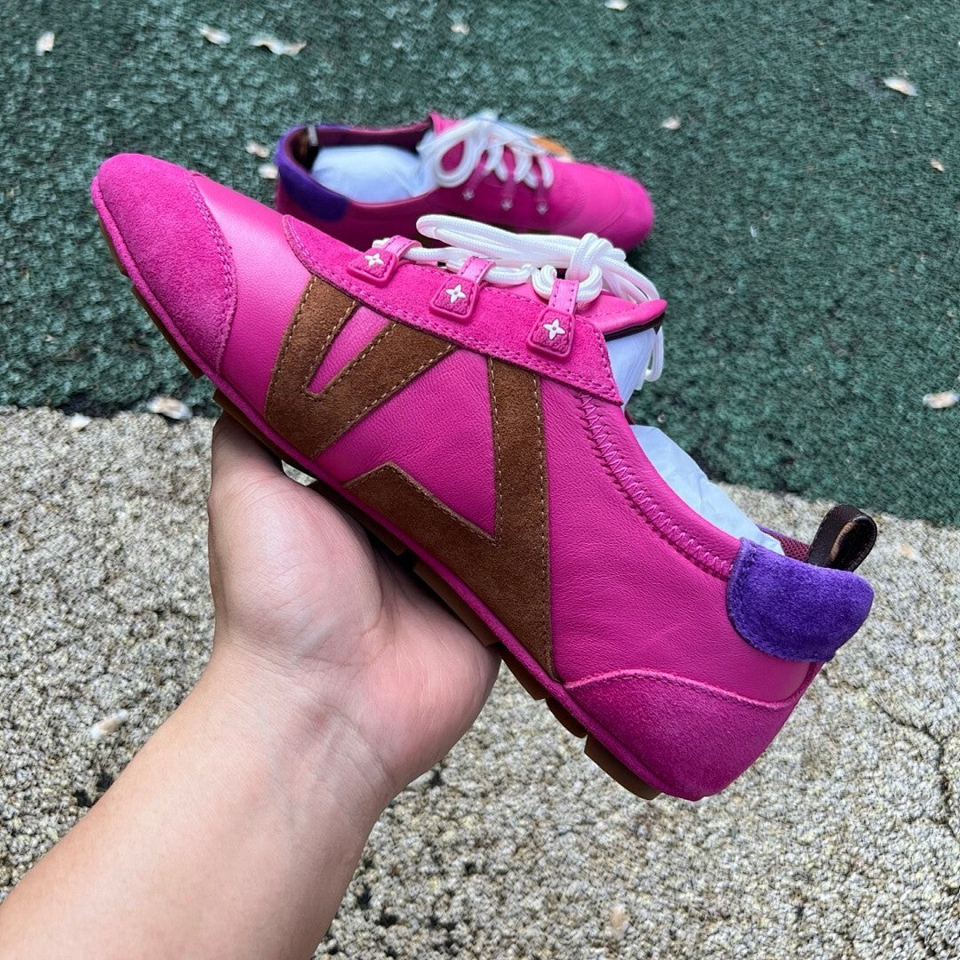 Louis Vuitton Run Away Sneaker Pink Suede Leather Brown Purple