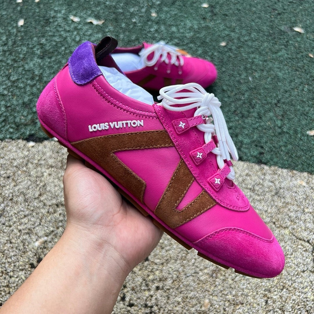 Louis Vuitton Run Away Sneaker Pink Suede Leather Brown Purple