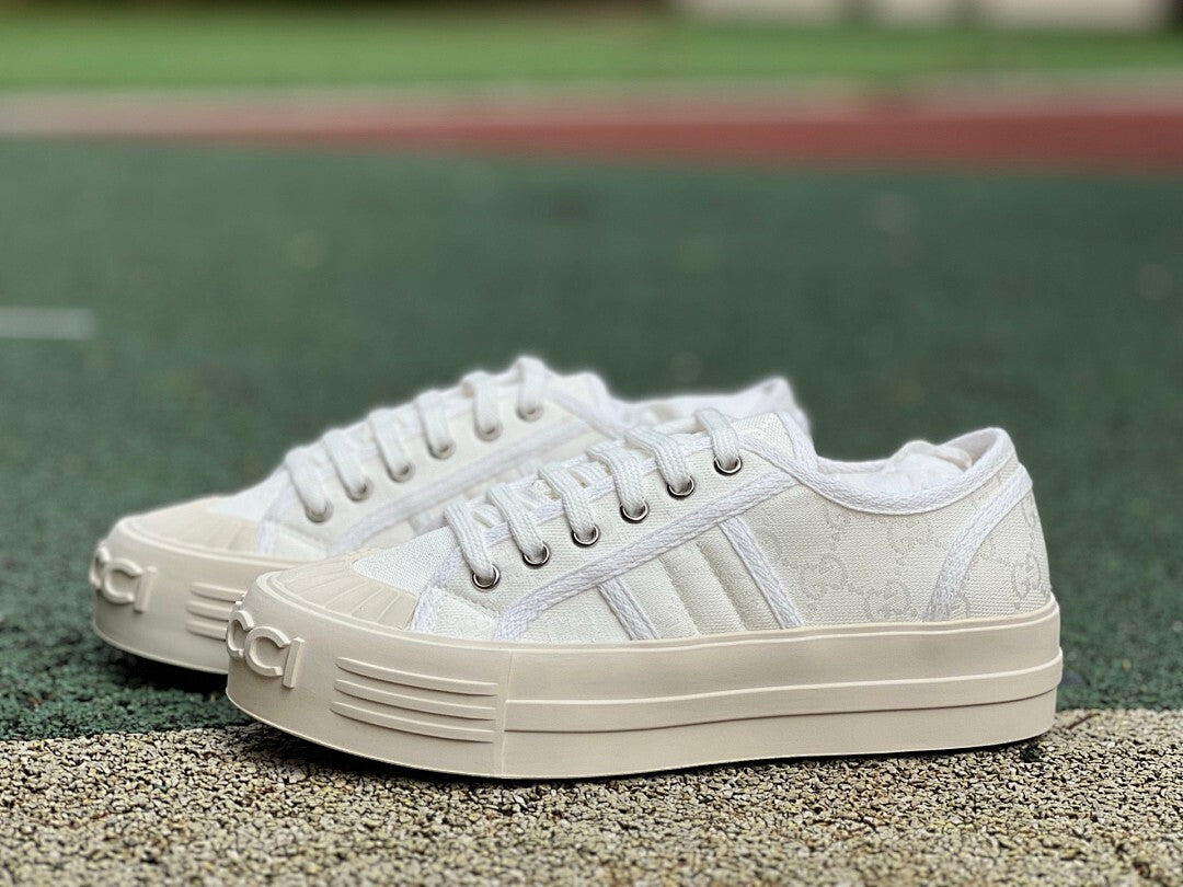 adidas x Gucci Gazelle Platform Sneaker in Ecru Original GG Canvas