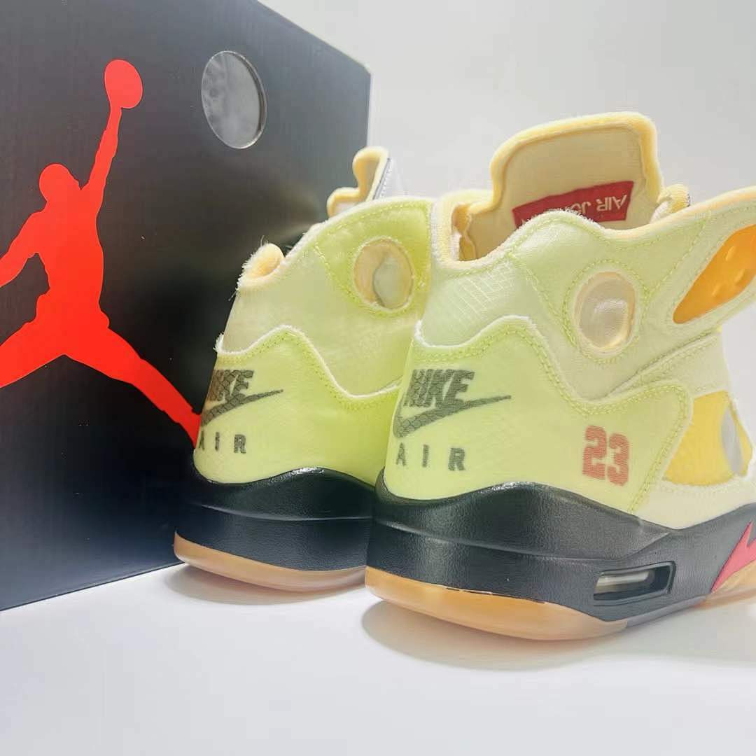Nike Air Jordan 5 Retro SP x Off-White 'Sail' Muslin Fire Red Black Men's Sneakers CT8480-100
