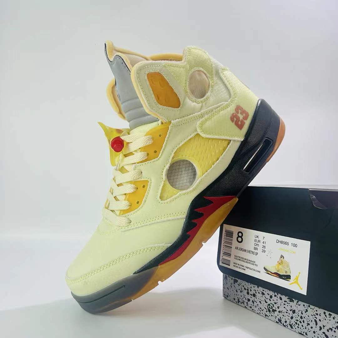 Nike Air Jordan 5 Retro SP x Off-White 'Sail' Muslin Fire Red Black Men's Sneakers CT8480-100