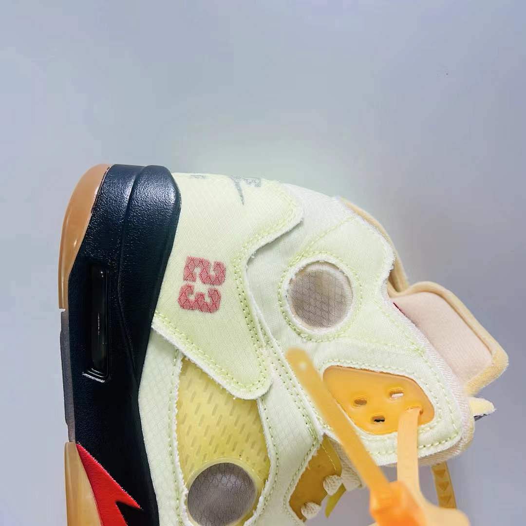 Nike Air Jordan 5 Retro SP x Off-White 'Sail' Muslin Fire Red Black Men's Sneakers CT8480-100