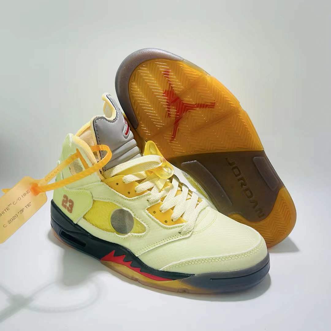 Nike Air Jordan 5 Retro SP x Off-White 'Sail' Muslin Fire Red Black Men's Sneakers CT8480-100
