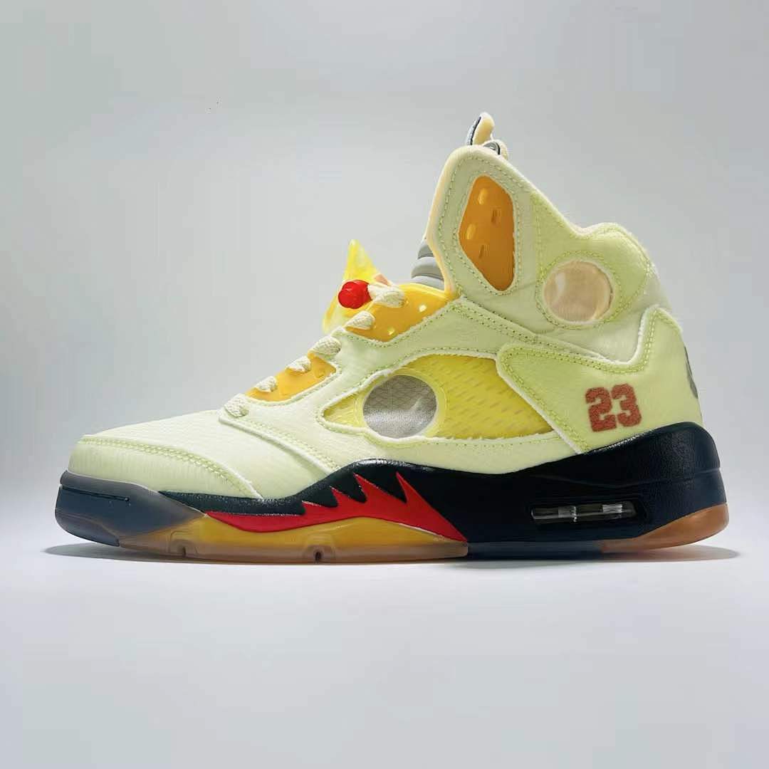 Nike Air Jordan 5 Retro SP x Off-White 'Sail' Muslin Fire Red Black Men's Sneakers CT8480-100