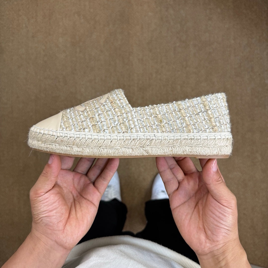 Chanel Espadrilles Tweed & Lambskin Ecru & Beige G37482 Y55325 K2976