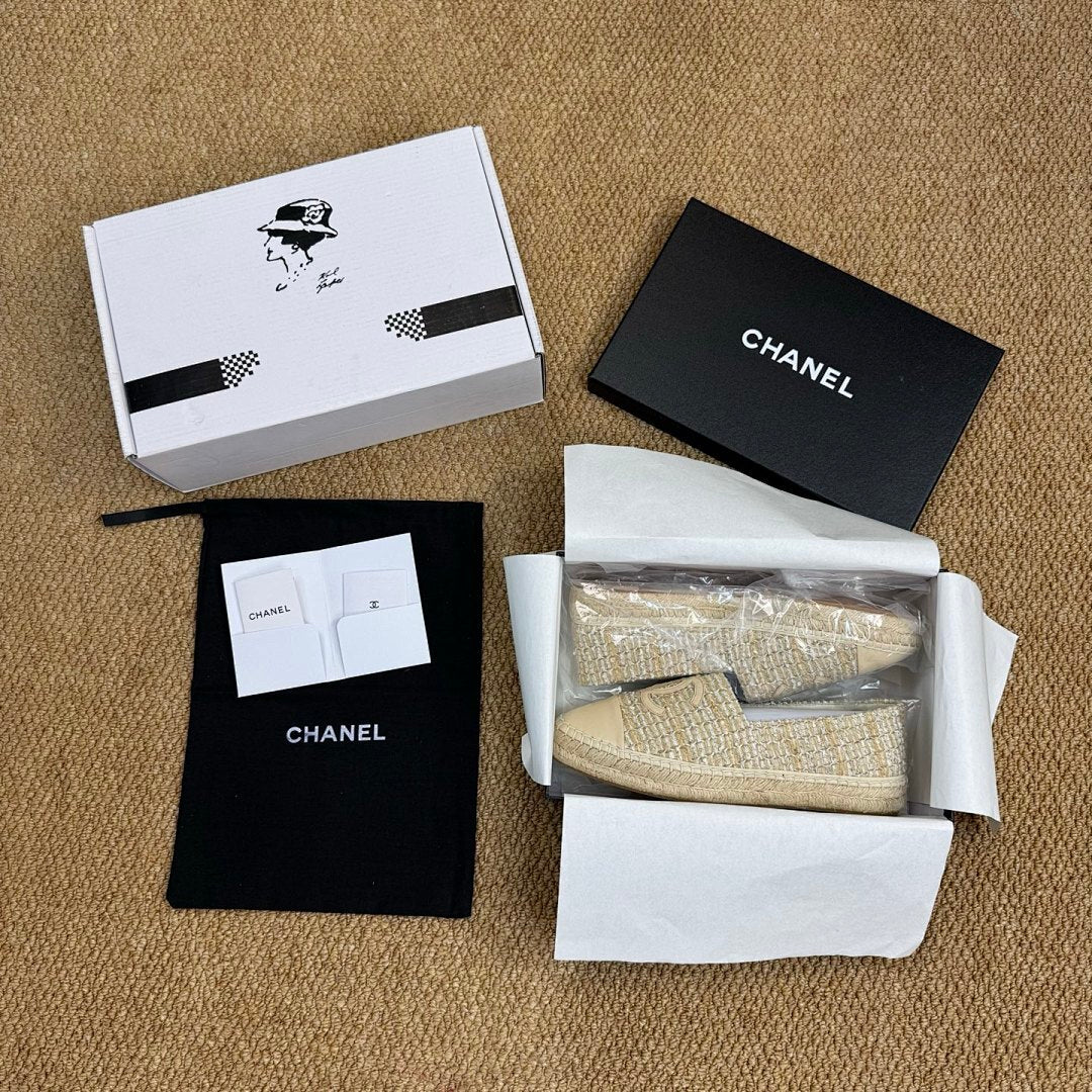 Chanel Espadrilles Tweed & Lambskin Ecru & Beige G37482 Y55325 K2976