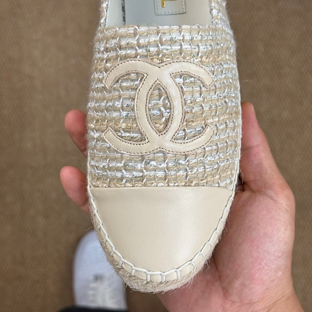 Chanel Espadrilles Tweed & Lambskin Ecru & Beige G37482 Y55325 K2976